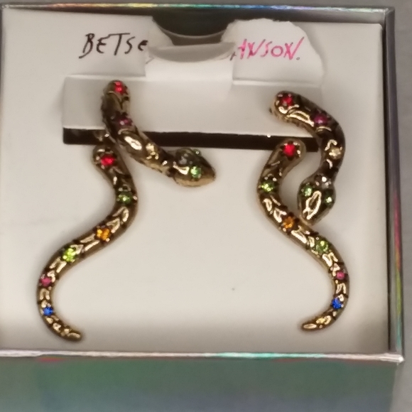 Dangle Pierce Snake Earrings Multi-color Gold Tone Betsy Johnson - Picture 2 of 4